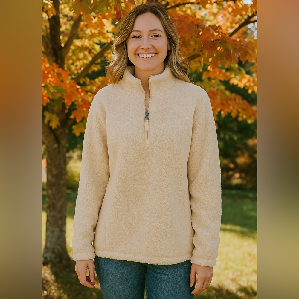 Lands' End Cream Sherpa 1/4 Zip Pullover Jacket